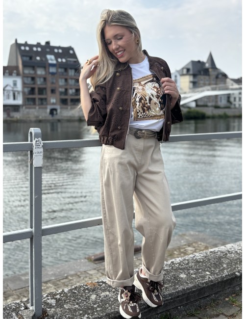 Pantalon fluide élastique beige Rachel