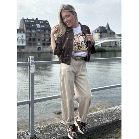 Pantalon fluide élastique beige Rachel