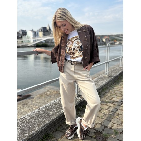 Pantalon fluide élastique beige Rachel