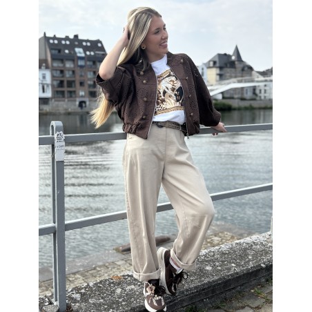 Pantalon fluide élastique beige Rachel