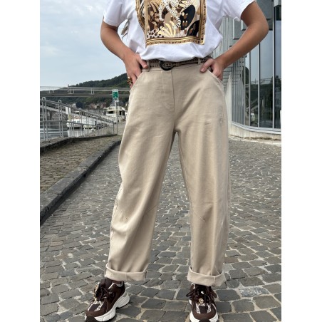 Pantalon fluide élastique beige Rachel