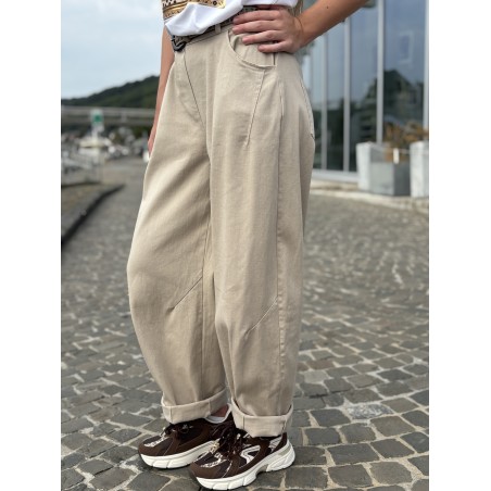 Pantalon fluide élastique beige Rachel