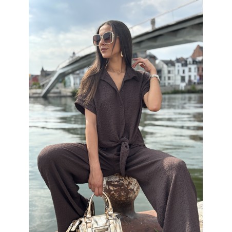 Chemise légère texturée à noeud choco Elsa