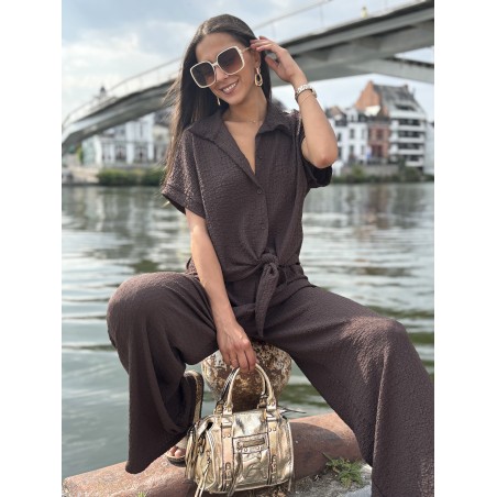 Chemise légère texturée à noeud choco Elsa