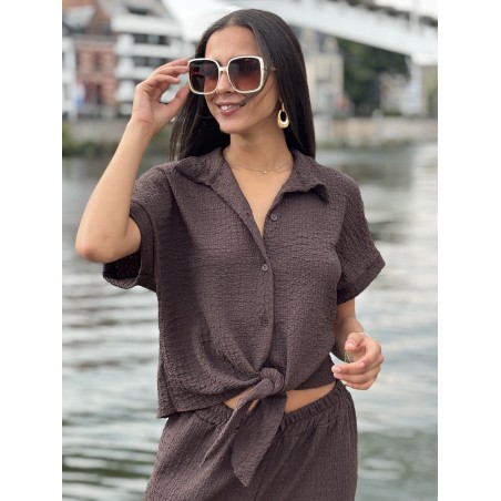 Chemise légère texturée à noeud choco Elsa