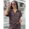 Chemise légère texturée à noeud choco Elsa