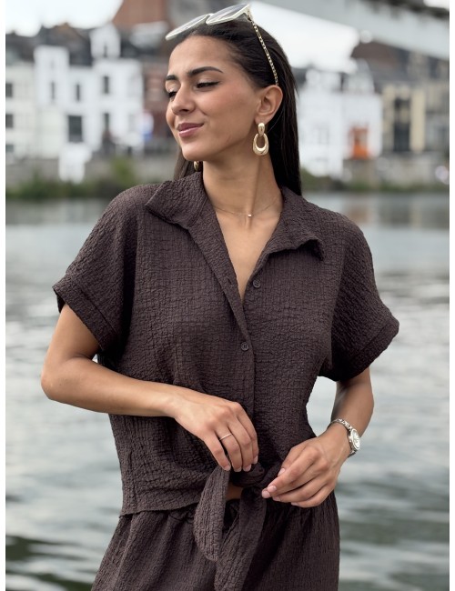 Chemise légère texturée à noeud choco Elsa