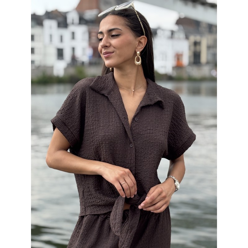 Chemise légère texturée à noeud choco Elsa