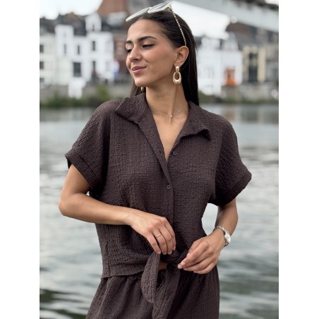 Chemise légère texturée à noeud choco Elsa