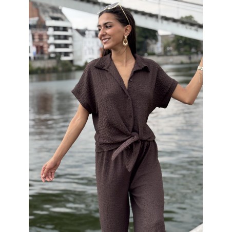 Chemise légère texturée à noeud choco Elsa