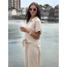 Chemise légère texturée à noeud beige Elsa