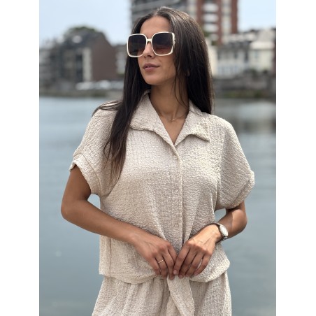 Chemise légère texturée à noeud beige Elsa