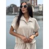Chemise légère texturée à noeud beige Elsa