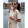 Chemise légère texturée à noeud beige Elsa