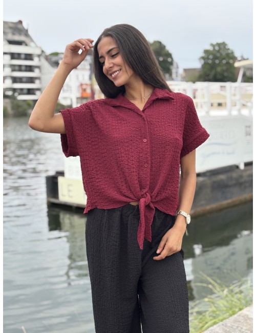 Chemise légère texturée à noeud bordeaux Elsa