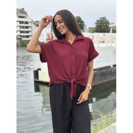 Chemise légère texturée à noeud bordeaux Elsa