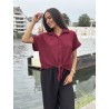 Chemise légère texturée à noeud bordeaux Elsa