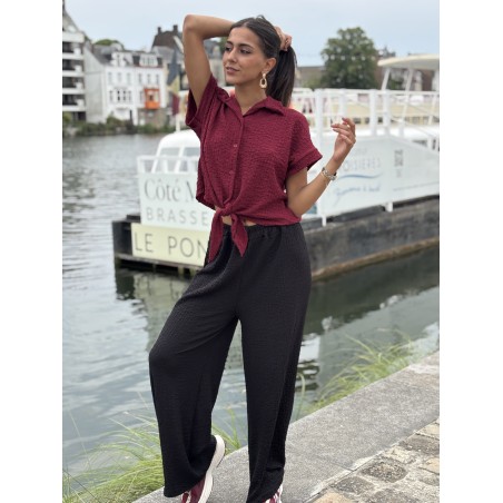 Chemise légère texturée à noeud bordeaux Elsa