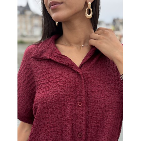 Chemise légère texturée à noeud bordeaux Elsa