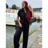 Chemise légère texturée à noeud noire Elsa