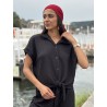 Chemise légère texturée à noeud noire Elsa