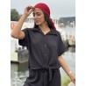 Chemise légère texturée à noeud noire Elsa