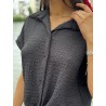 Chemise légère texturée à noeud noire Elsa