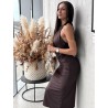 Robe longue satinée à col montant choco Julia