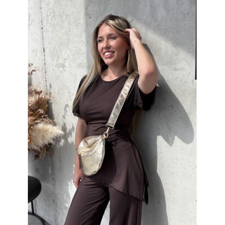 Blouse satinée à dentelles choco Irina