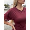 Blouse satinée à dentelles bordeaux Irina