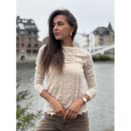 Blouse en dentelles transparente beige Malika
