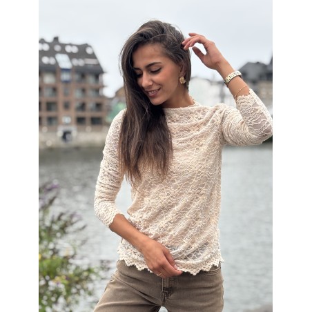 Blouse en dentelles transparente beige Malika