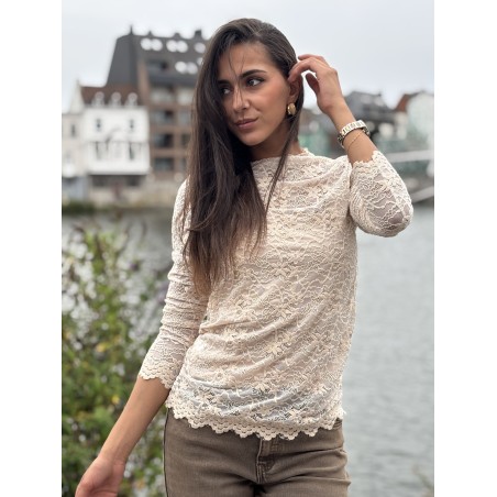 Blouse en dentelles transparente beige Malika