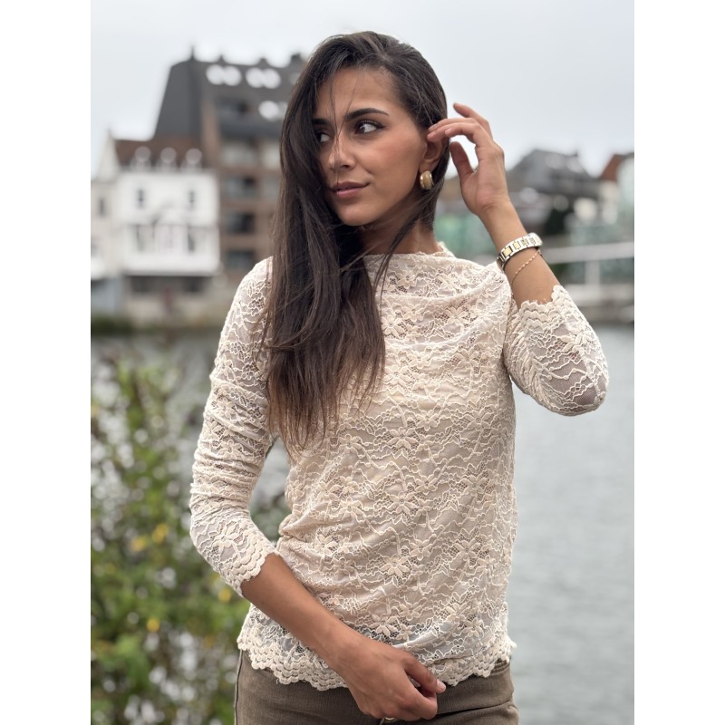 Blouse en dentelles transparente beige Malika