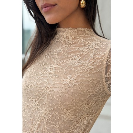 Blouse en dentelles transparente beige Malika