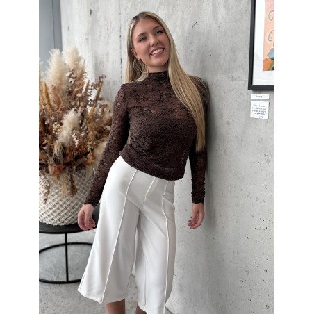 Blouse en dentelles transparente choco Malika