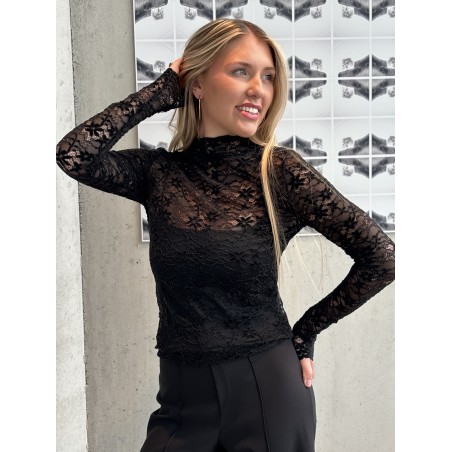 Blouse en dentelles transparente noire Malika