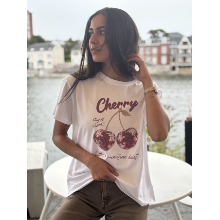 T-shirt oversize à motif blanc Cerise
