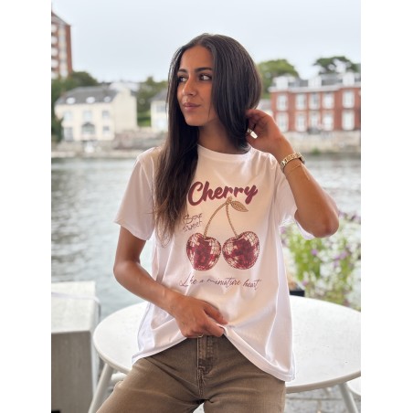 T-shirt oversize à motif blanc Cerise