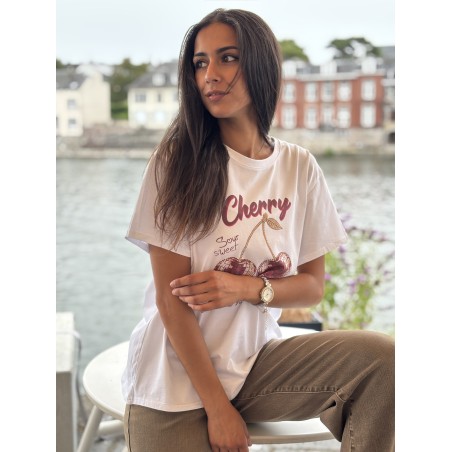 T-shirt oversize à motif blanc Cerise