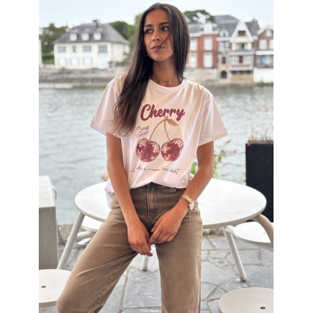 T-shirt oversize à motif blanc Cerise