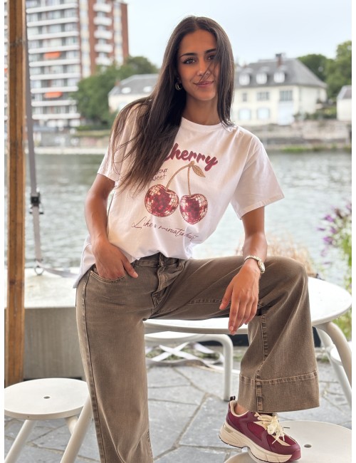 T-shirt oversize à motif blanc Cerise