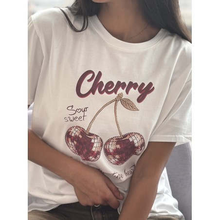 T-shirt oversize à motif blanc Cerise