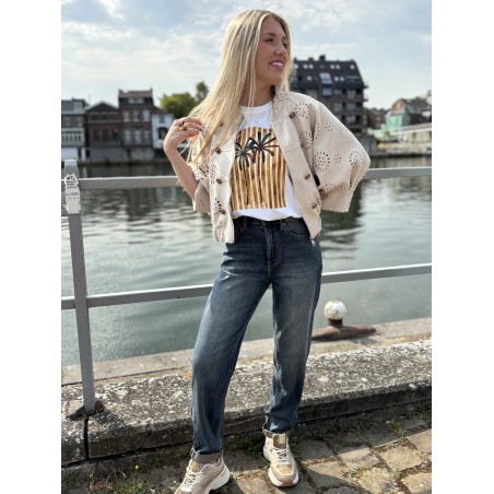 Veste bomber à broderie anglaise beige Emma