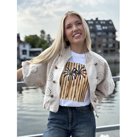 Veste bomber à broderie anglaise beige Emma
