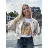 Veste bomber à broderie anglaise beige Emma