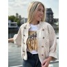 Veste bomber à broderie anglaise beige Emma
