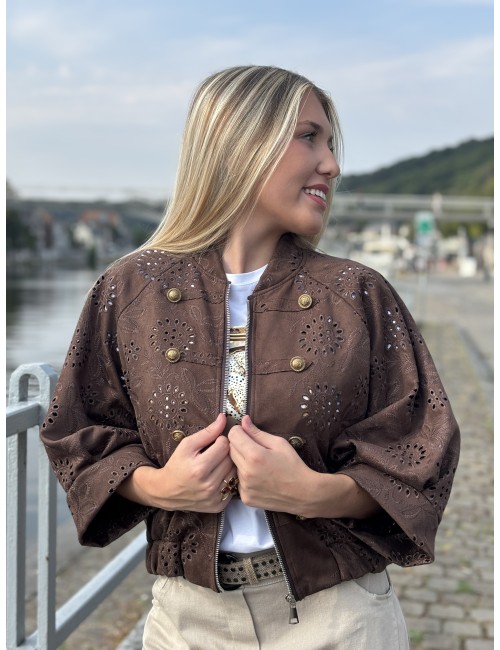 Veste bomber à broderie anglaise choco Emma