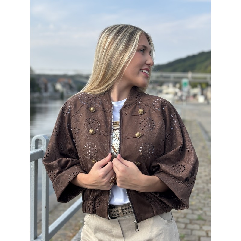 Veste bomber à broderie anglaise choco Emma
