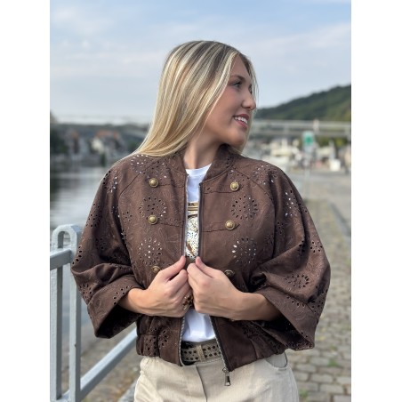 Veste bomber à broderie anglaise choco Emma